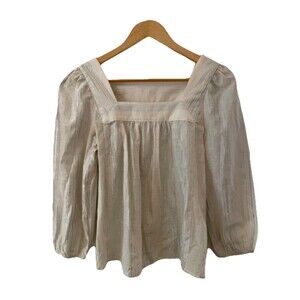 Corey Lynn Calter Women Cream White Tunic Gauzy Blouse Metallic Stripe Size XS